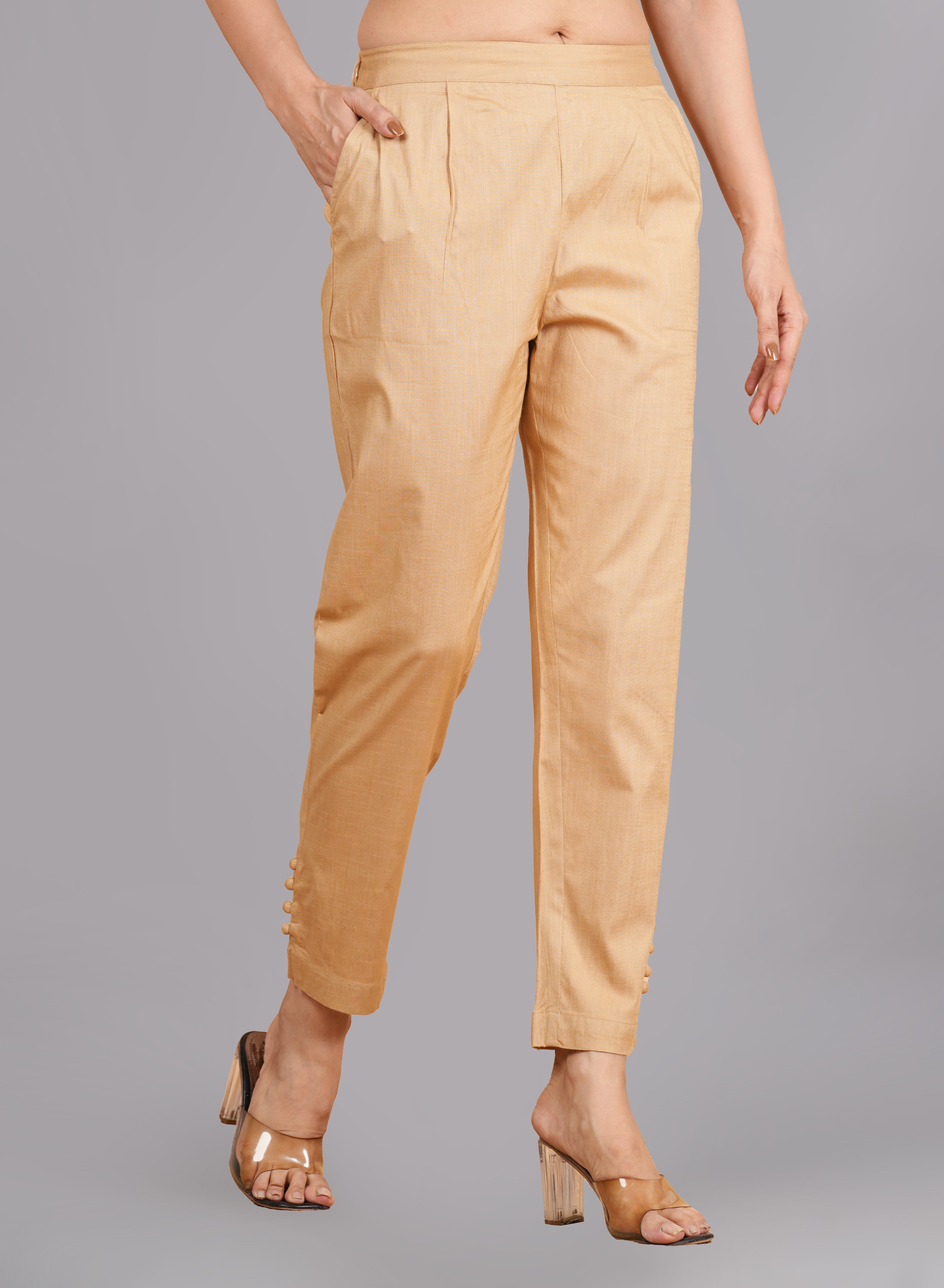 Beige cargo pants & trousers for women, Casual wear - Loose fit.