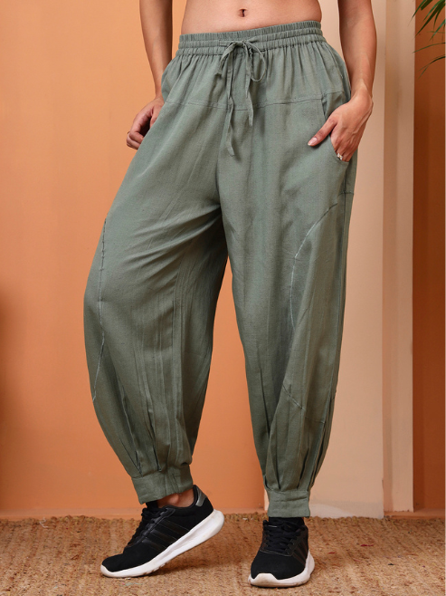 Yash Gallery Rayon Flex Women Solid Elastic Waist Jogger Pants with Pockets