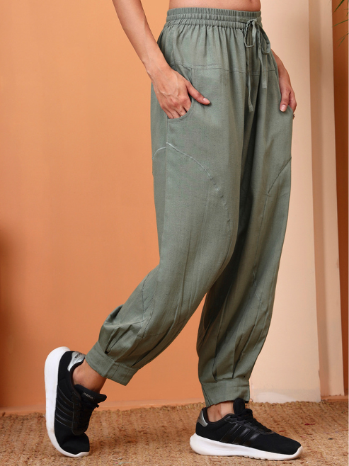 Yash Gallery Rayon Flex Women Solid Elastic Waist Jogger Pants with Pockets