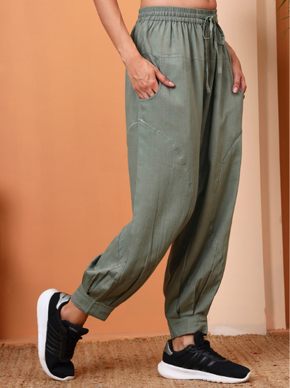 Yash Gallery Rayon Flex Women Solid Elastic Waist Jogger Pants with Pockets