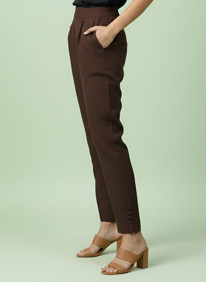 Yash Gallery Women’s Solid Brown Lycra Ankle-Length Pants with Side Pockets