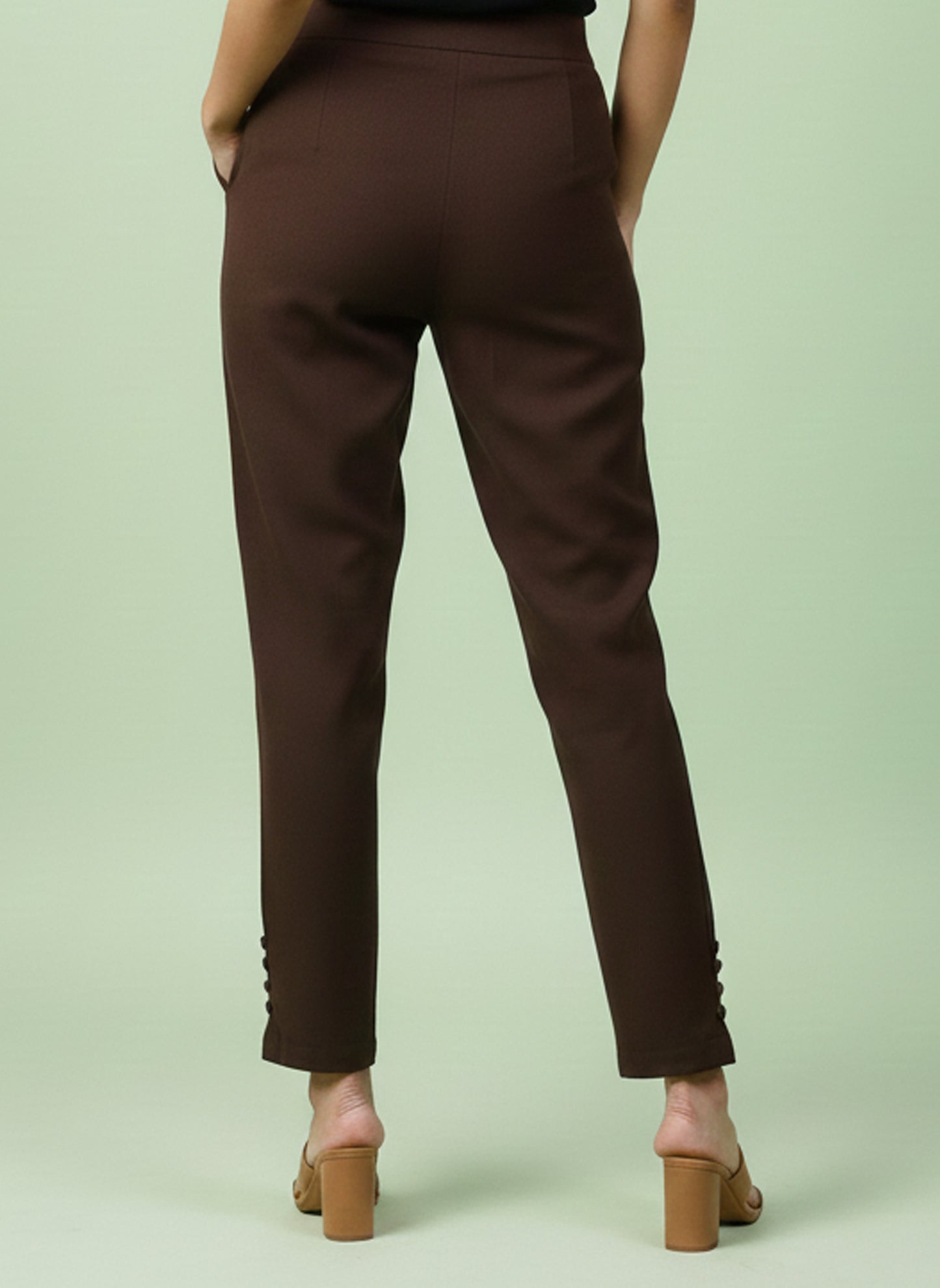 Yash Gallery Women’s Solid Brown Lycra Ankle-Length Pants with Side Pockets
