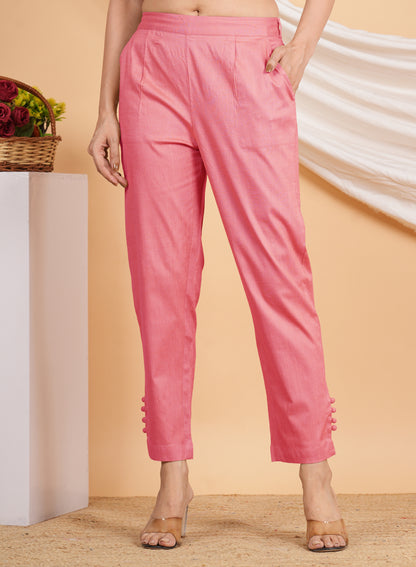 Yash Gallery Women’s Solid Pink Lycra Ankle-Length Pants with Side Pockets