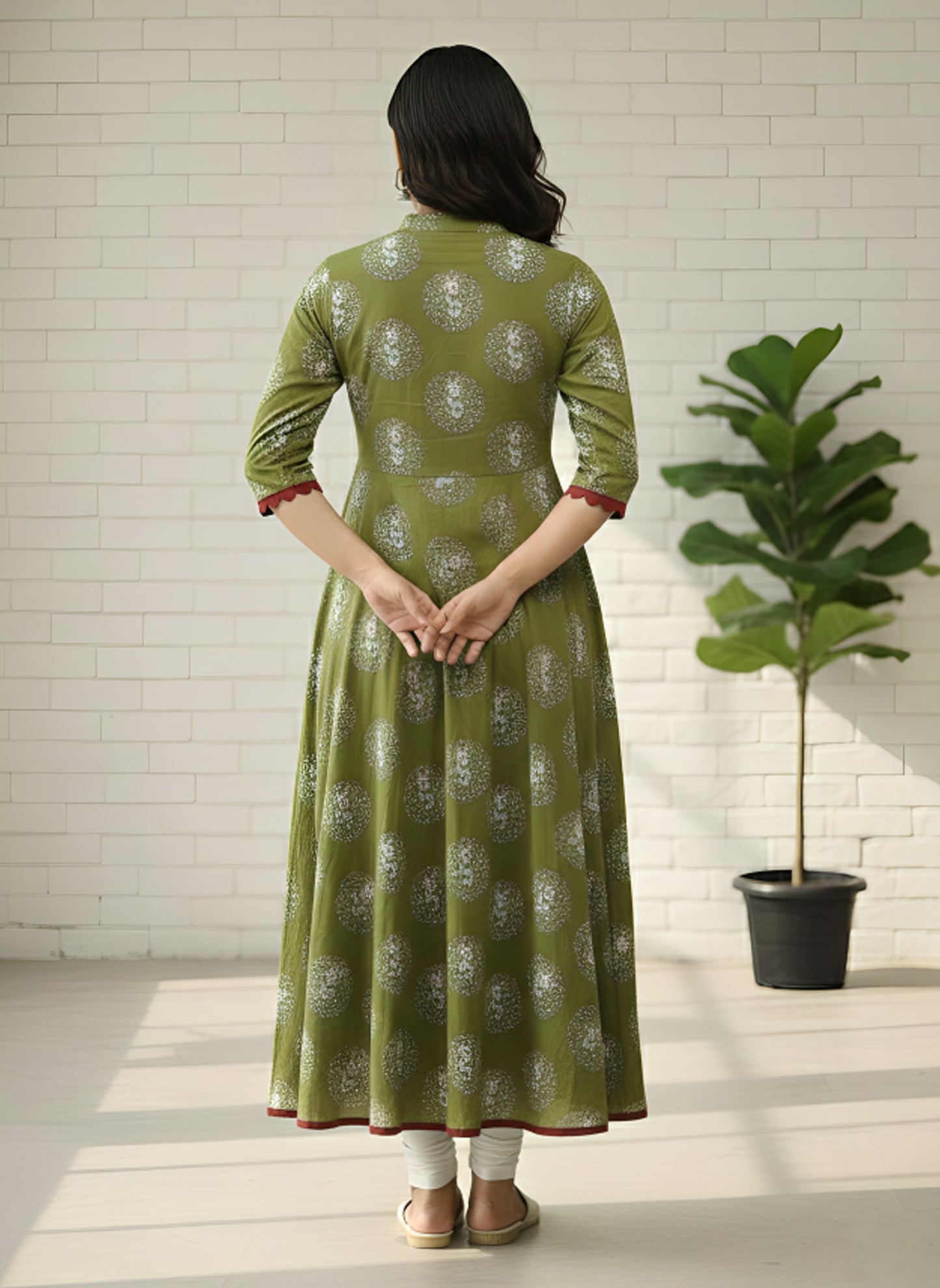 Yash Gallery Women's Cotton Relaxed Fit Anarkali Kurta (Green)