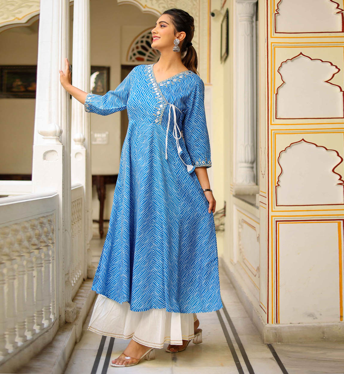 Shop Turquoise Cotton Anarkali Kurta With Floral Print Collection Online at  Soch India