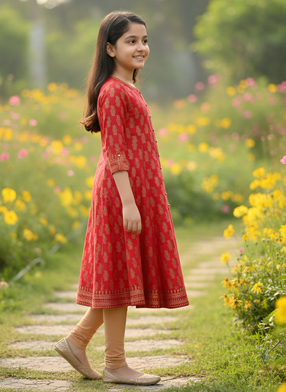 Yash Gallery Kid's Maxi Cotton Print Anarkali Dress
