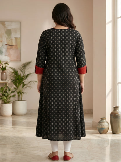 YASH GALLERY Women's Cotton Printed Anarkali Kurta Plus Size (Black)