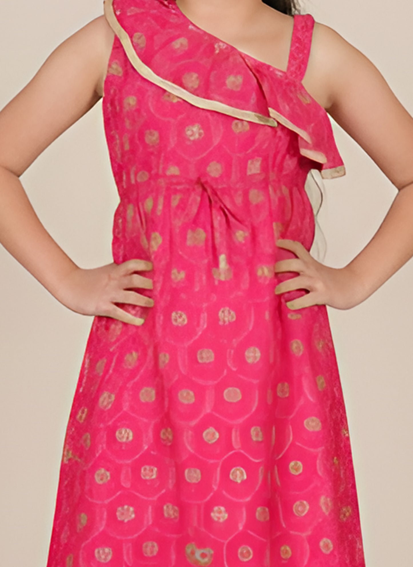 YASH GALLERY Kids One Shoulder Starp Floral Printed Dress