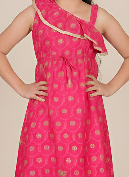 YASH GALLERY Kids One Shoulder Starp Floral Printed Dress