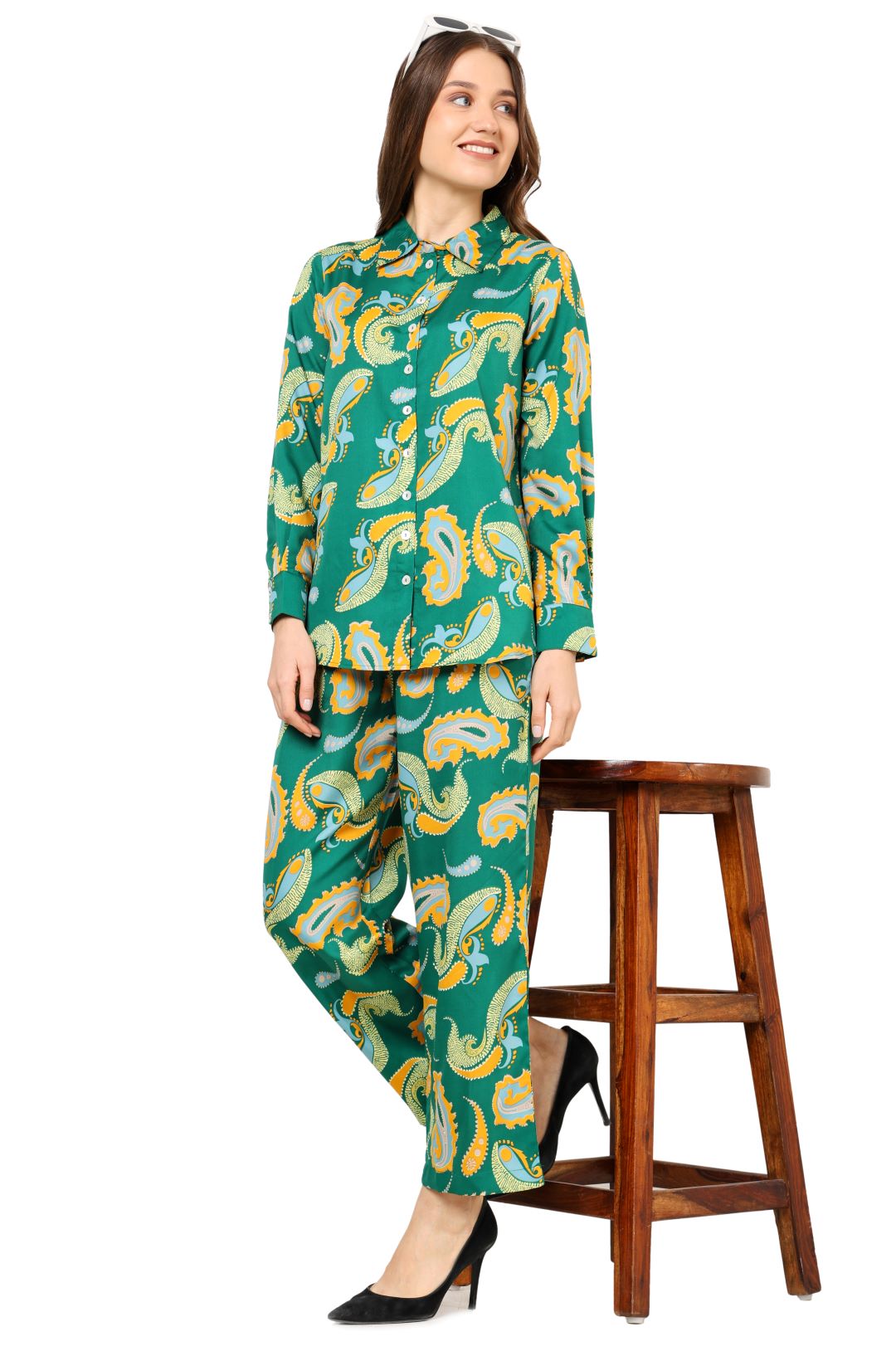 YASH GALLERY Women's Buta Printed Co-ord Set(Green)