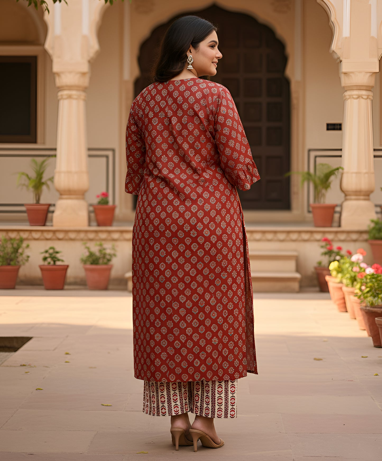 Yash Gallery Women’s Rayon Floral Print Straight Kurta & Printed Pants with Dupatta Set (Maroon)