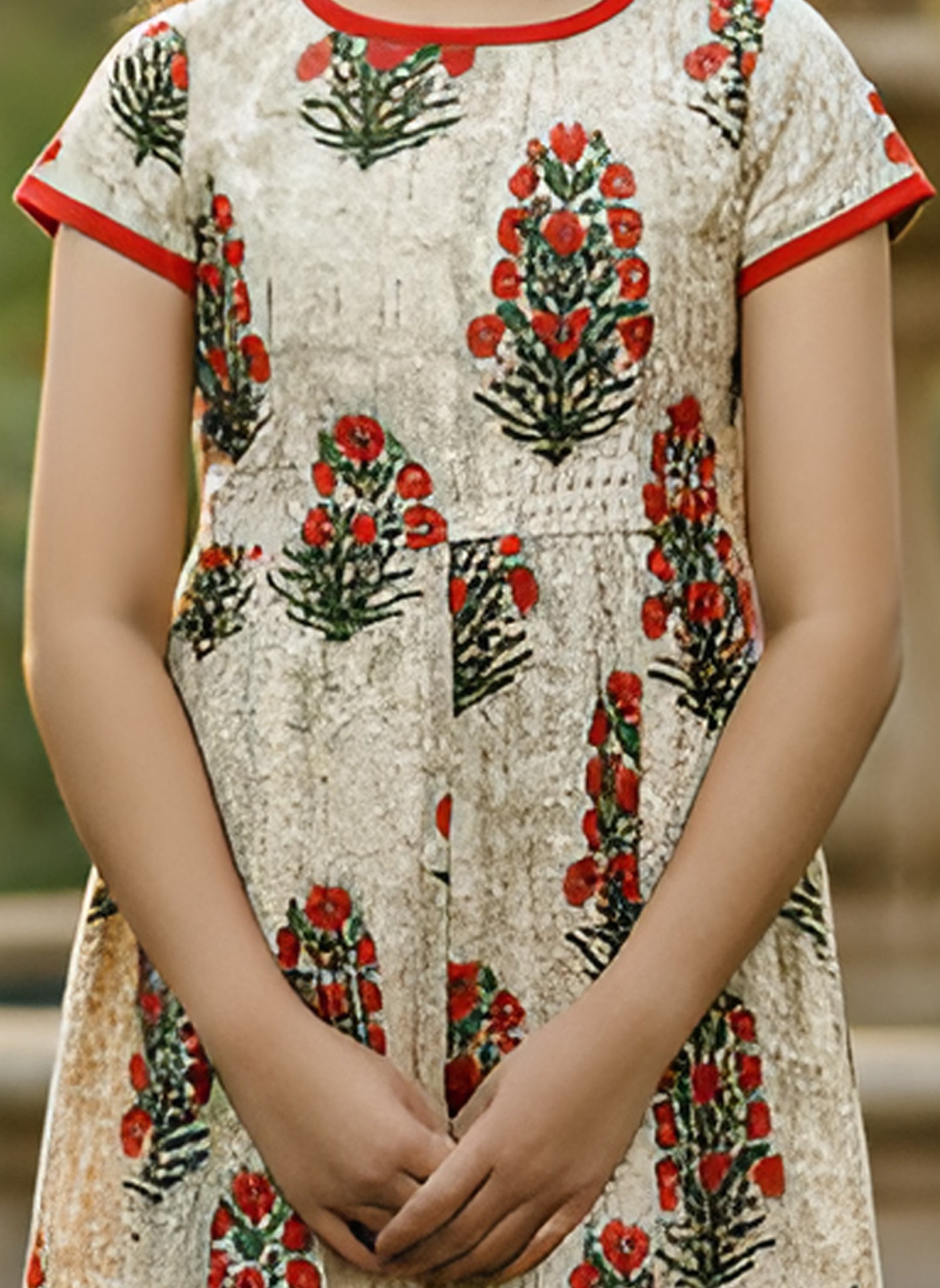 YASH GALLERY Kids Floral Printed Anarkali Kurta  (Beige)