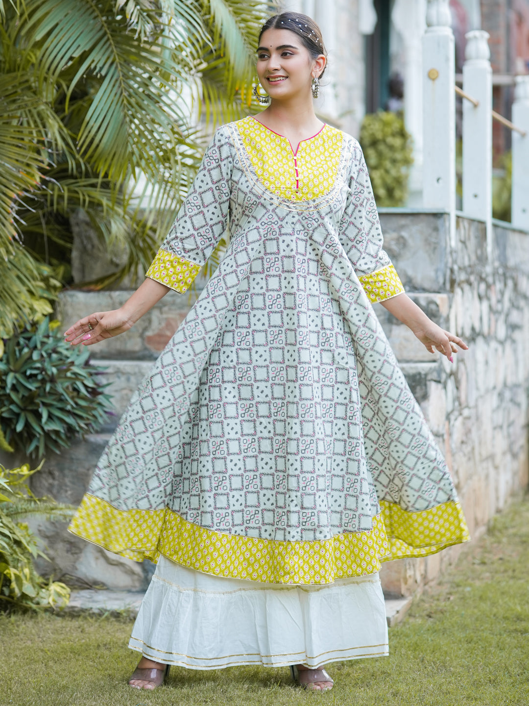 womens cotton printed anarkali kurta multi