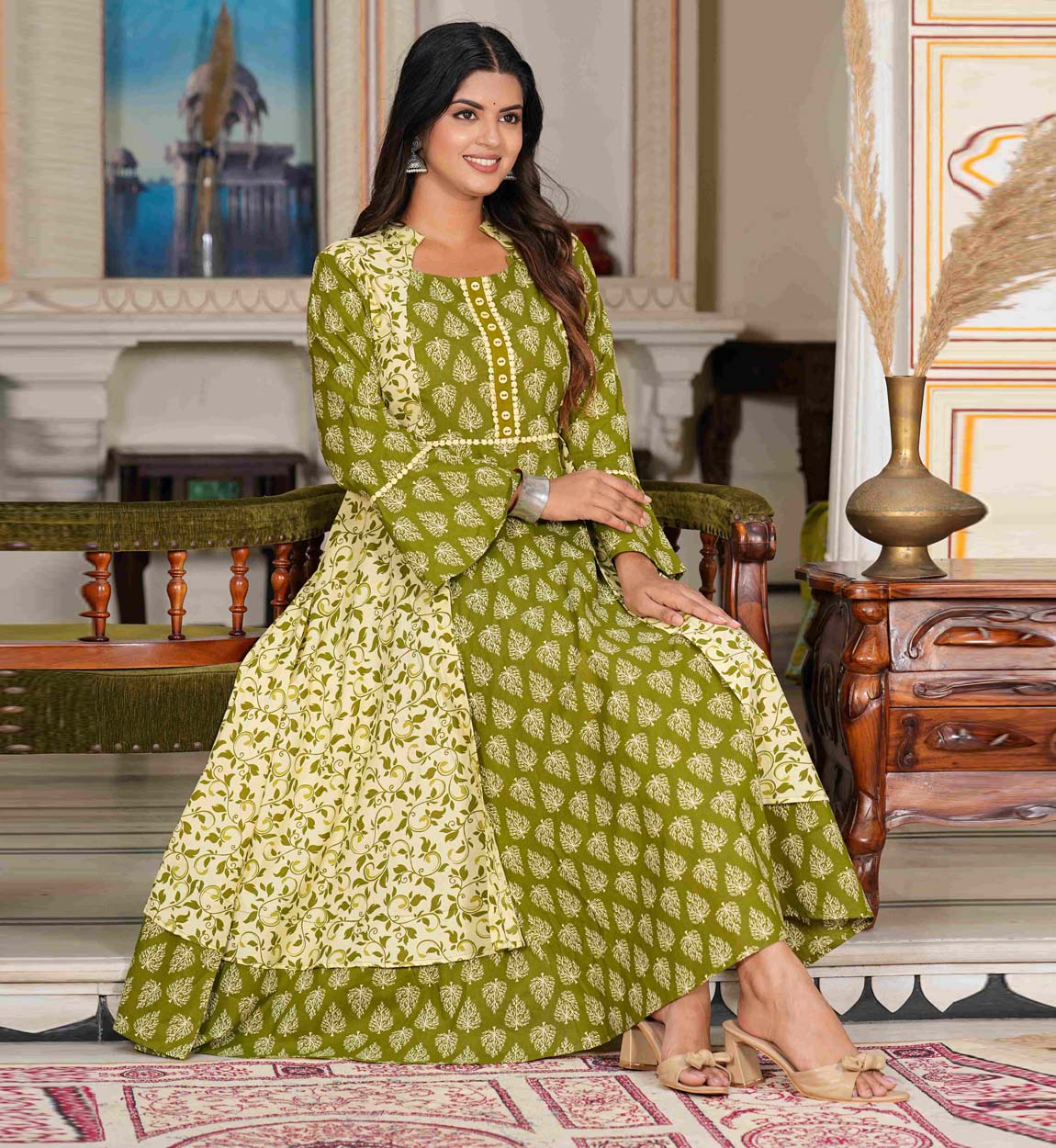 Buy Beige Silk Round Block Printed Anarkali Set For Women by Shyam Narayan  Prasad Online at Aza Fashions.