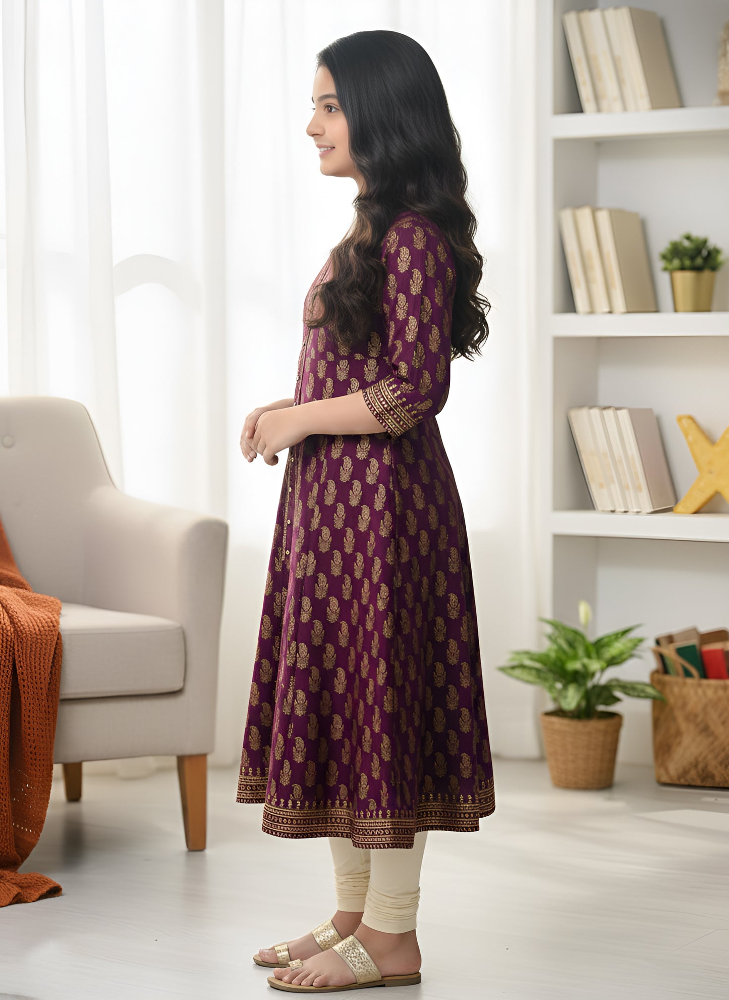 Yash Gallery Kid's Maxi Cotton Print Anarkali Dress