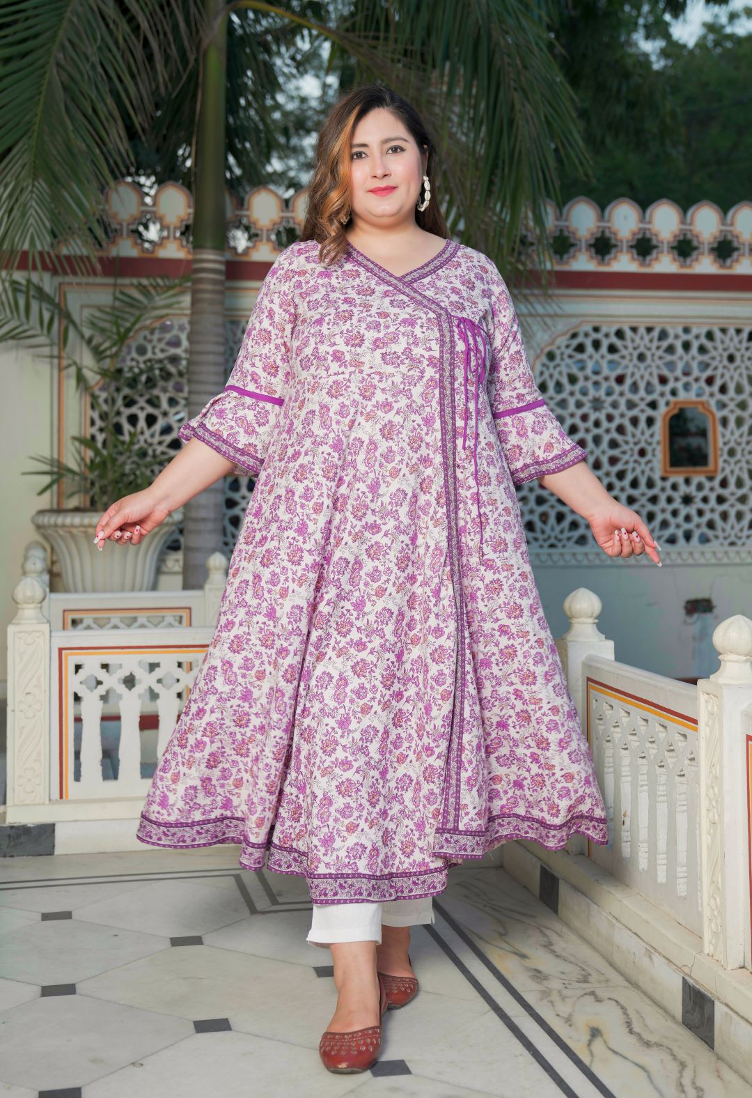 Rayon Floral Print Angrakha Kurta