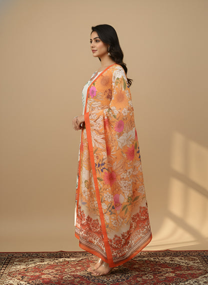 Yash Gallery Women’s Muslin Fabric Printed Straight Kurta with Matching Dupatta