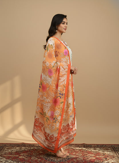 Yash Gallery Women’s Muslin Fabric Printed Straight Kurta with Matching Dupatta
