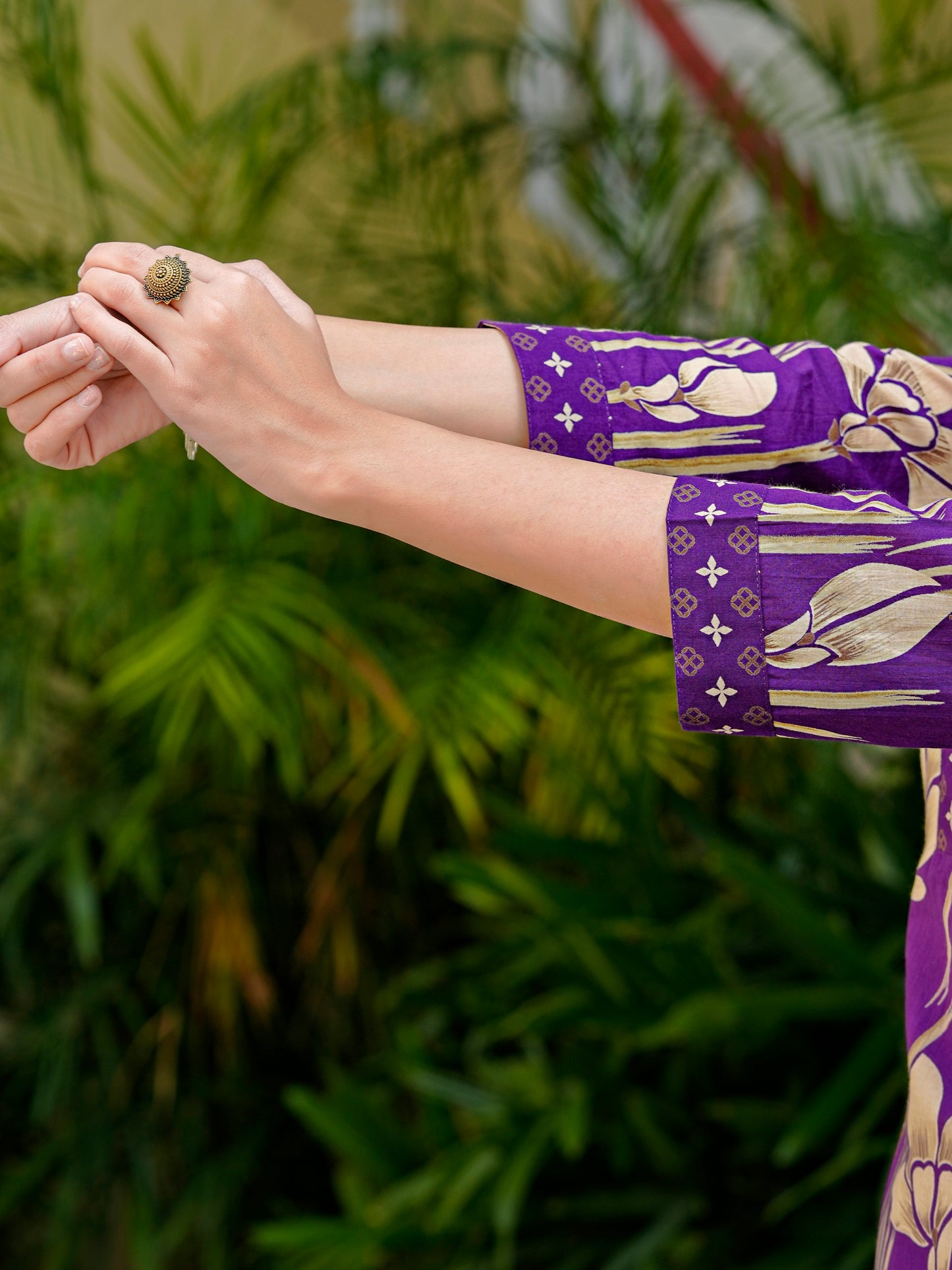 Yash Gallery Women’s Pure Cotton Purple A-Line Botanical Print Kurta Palazzo Dupatta Set (Purple)