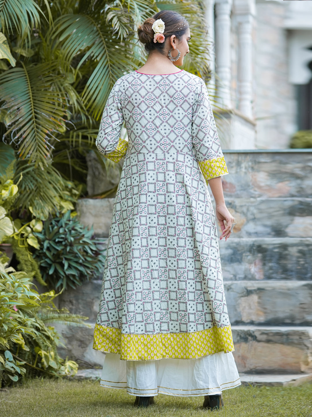 womens cotton printed anarkali kurta multi