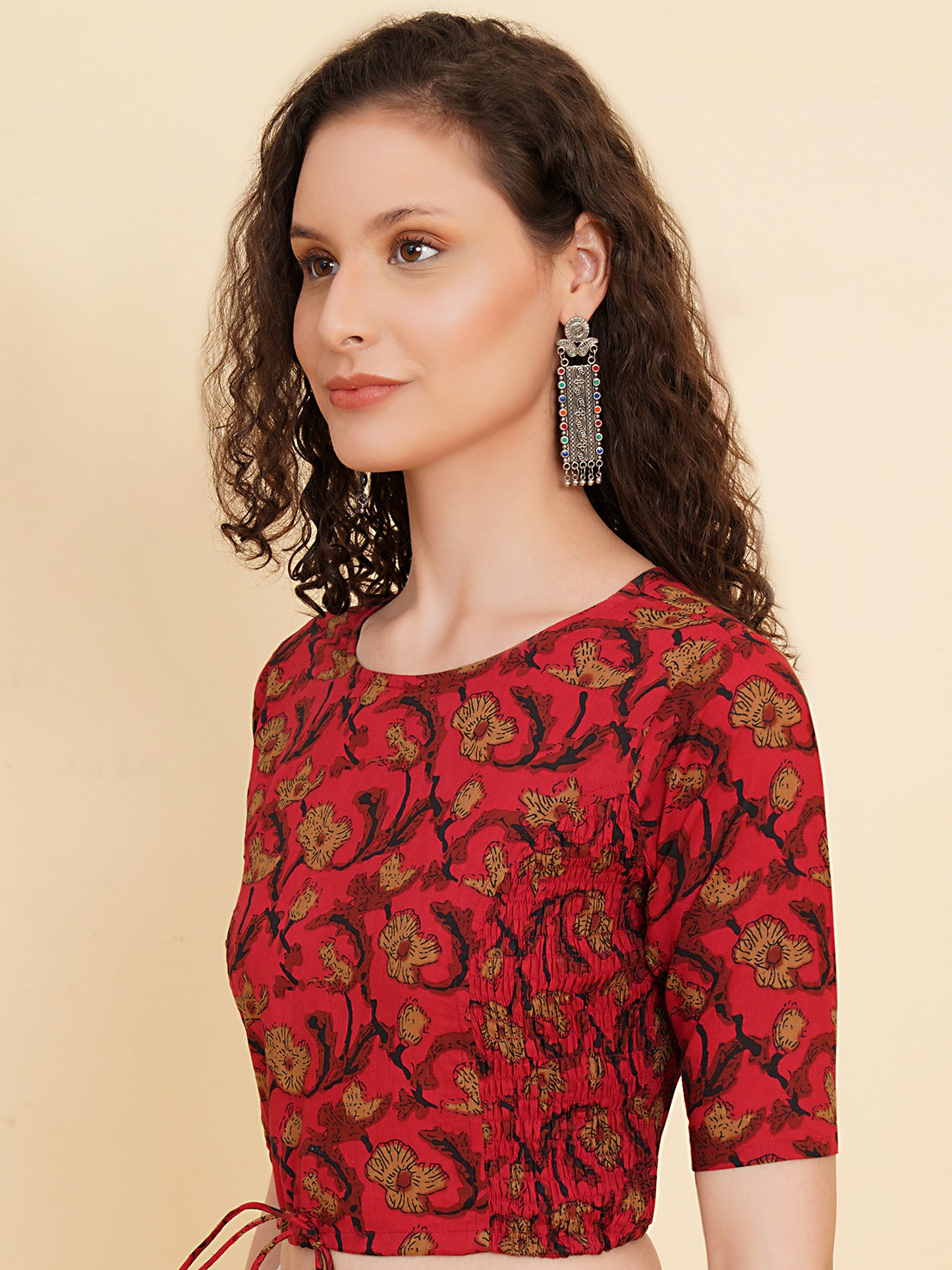 YASH GALLERY Women's Cotton Floral Printed Regular Blouse (Maroon)
