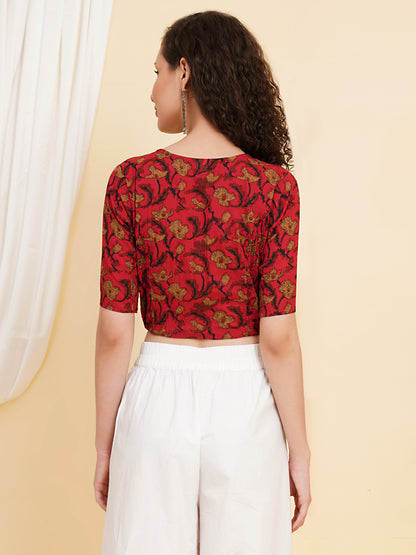 YASH GALLERY Women's Cotton Floral Printed Regular Blouse (Maroon)