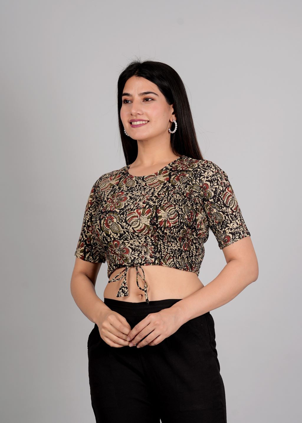 YASH GALLERY Women's Cotton Ajrakh Printed Regular Blouse (Multi)