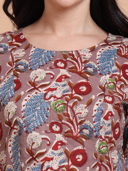 Yash Gallery Women’s Cambric Cotton Floral Printed Round Neck Half Sleeve Blouse Top with Both Side Bobbin Elastic