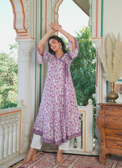 Rayon Floral Print Angrakha Kurta