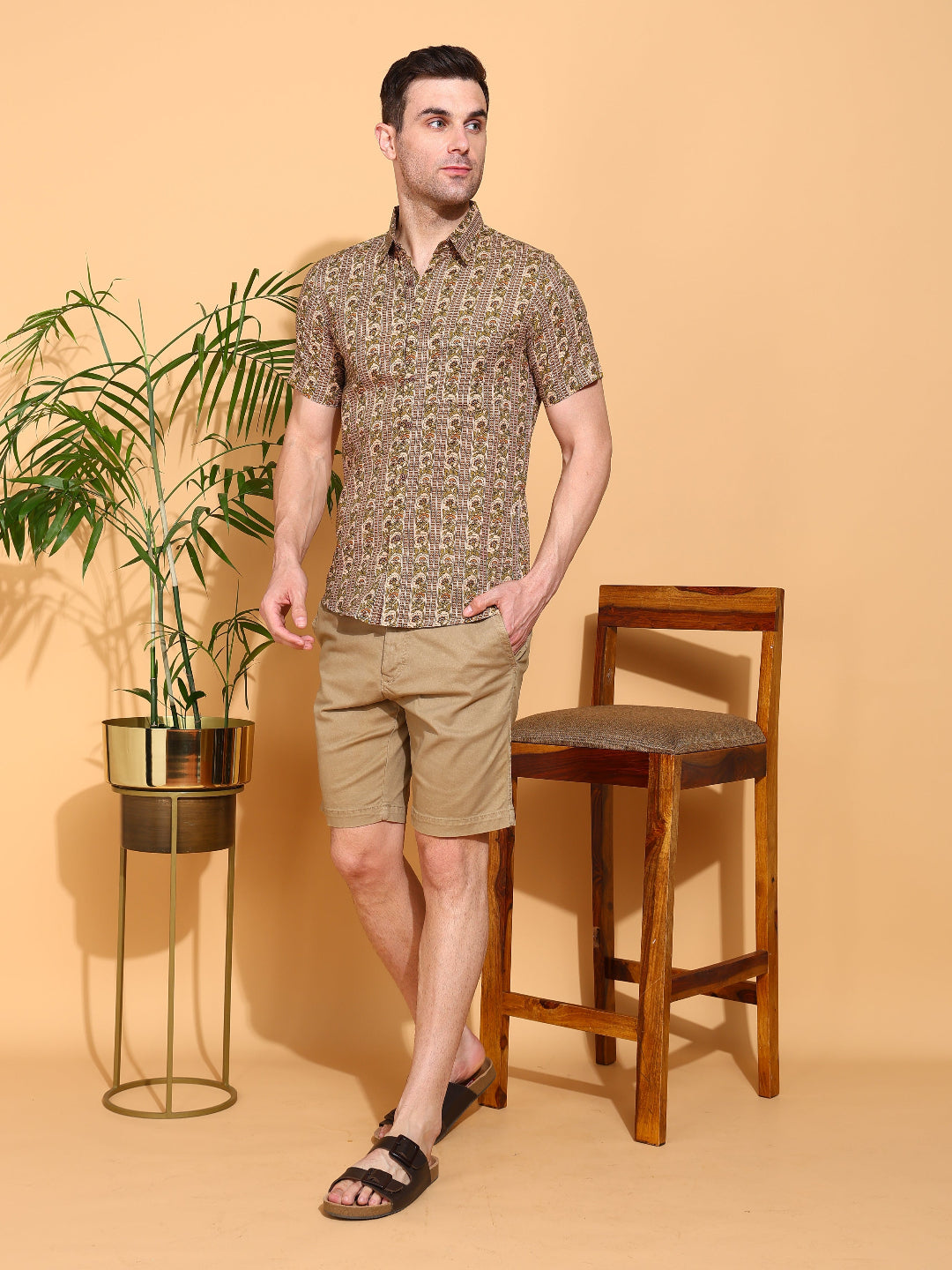 Yash Gallery Men's Printed Cambric Cotton Short Sleeve Shirt