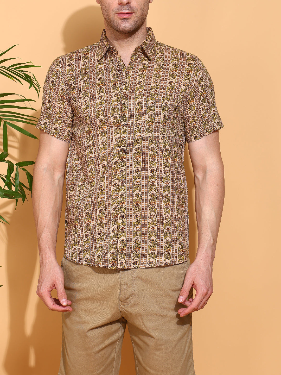 Men's Printed Cambric Cotton Short Sleeve Shirt