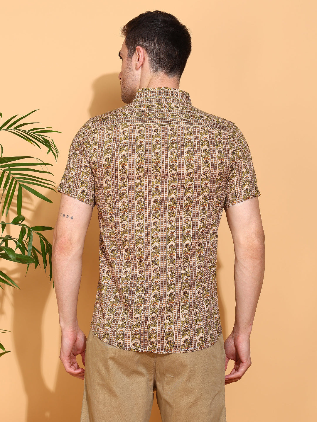Yash Gallery Men's Printed Cambric Cotton Short Sleeve Shirt