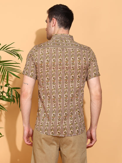 Yash Gallery Men's Printed Cambric Cotton Short Sleeve Shirt