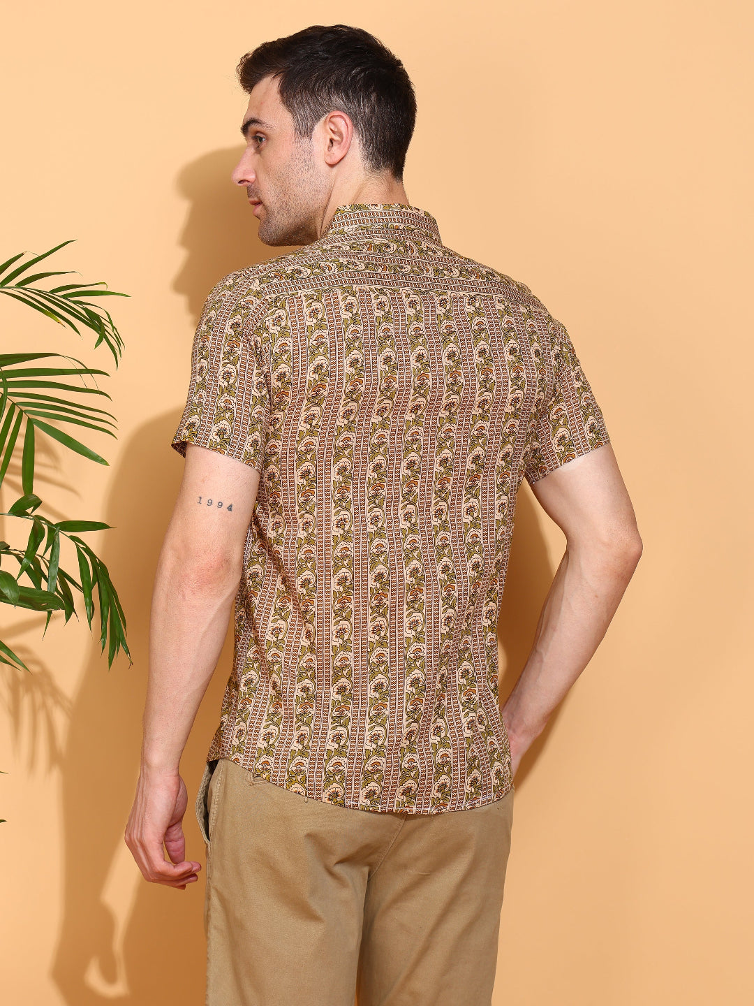 Yash Gallery Men's Printed Cambric Cotton Short Sleeve Shirt