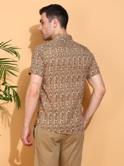 Yash Gallery Men's Printed Cambric Cotton Short Sleeve Shirt