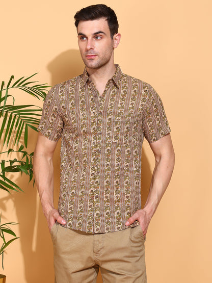 Yash Gallery Men's Printed Cambric Cotton Short Sleeve Shirt
