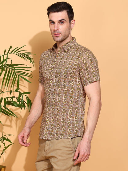 Men's Floral Printed Cambric Cotton Shirt