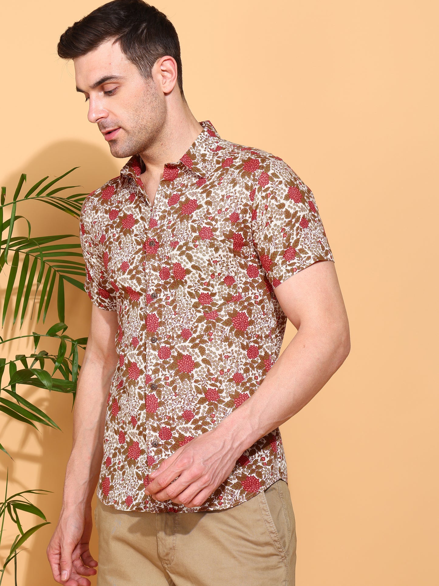 Yash Gallery Men's Floral Printed Cambric Cotton Shirt
