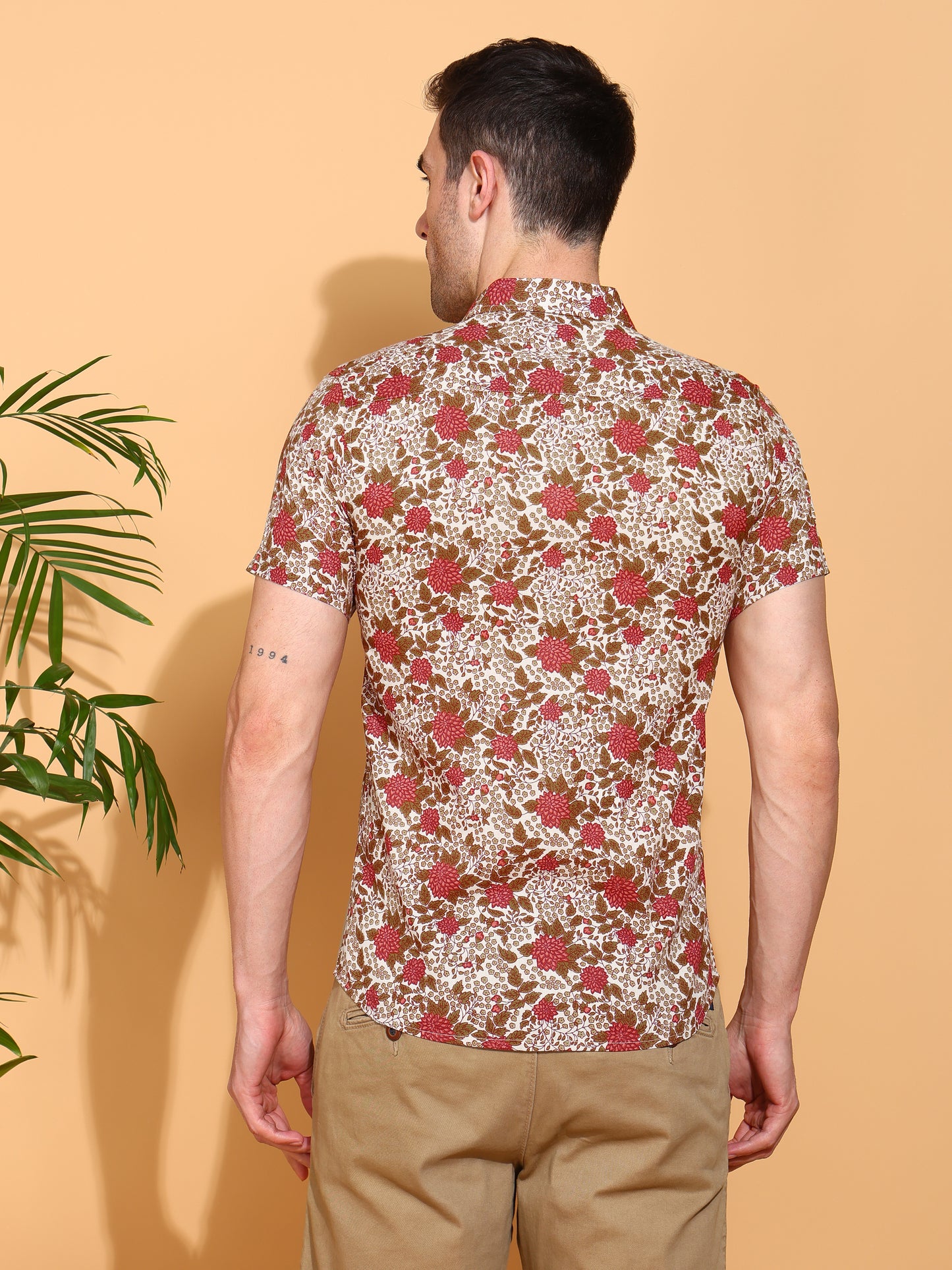Yash Gallery Men's Floral Printed Cambric Cotton Shirt