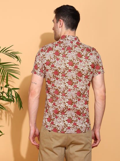 Yash Gallery Men's Floral Printed Cambric Cotton Shirt