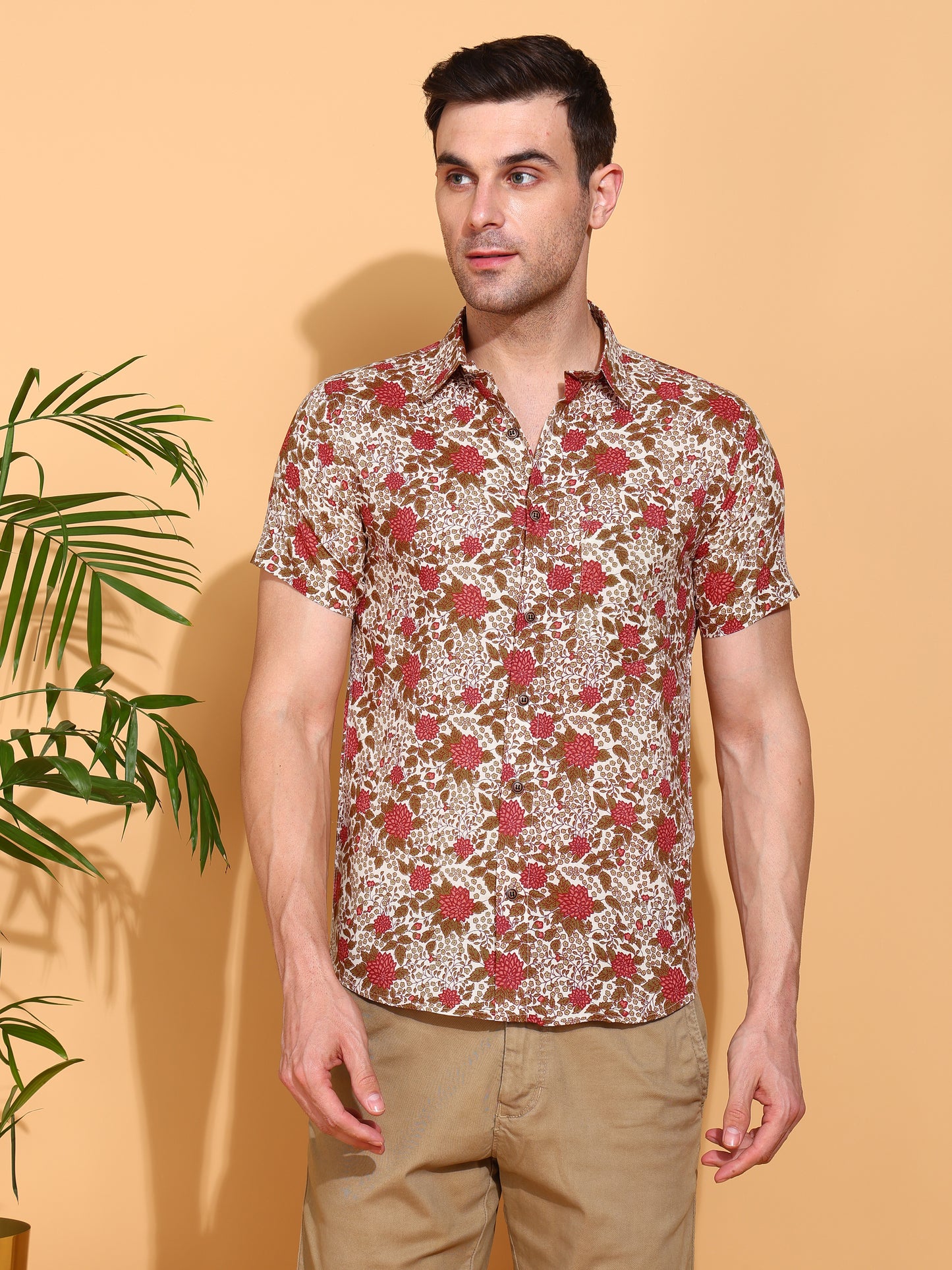 Yash Gallery Men's Floral Printed Cambric Cotton Shirt