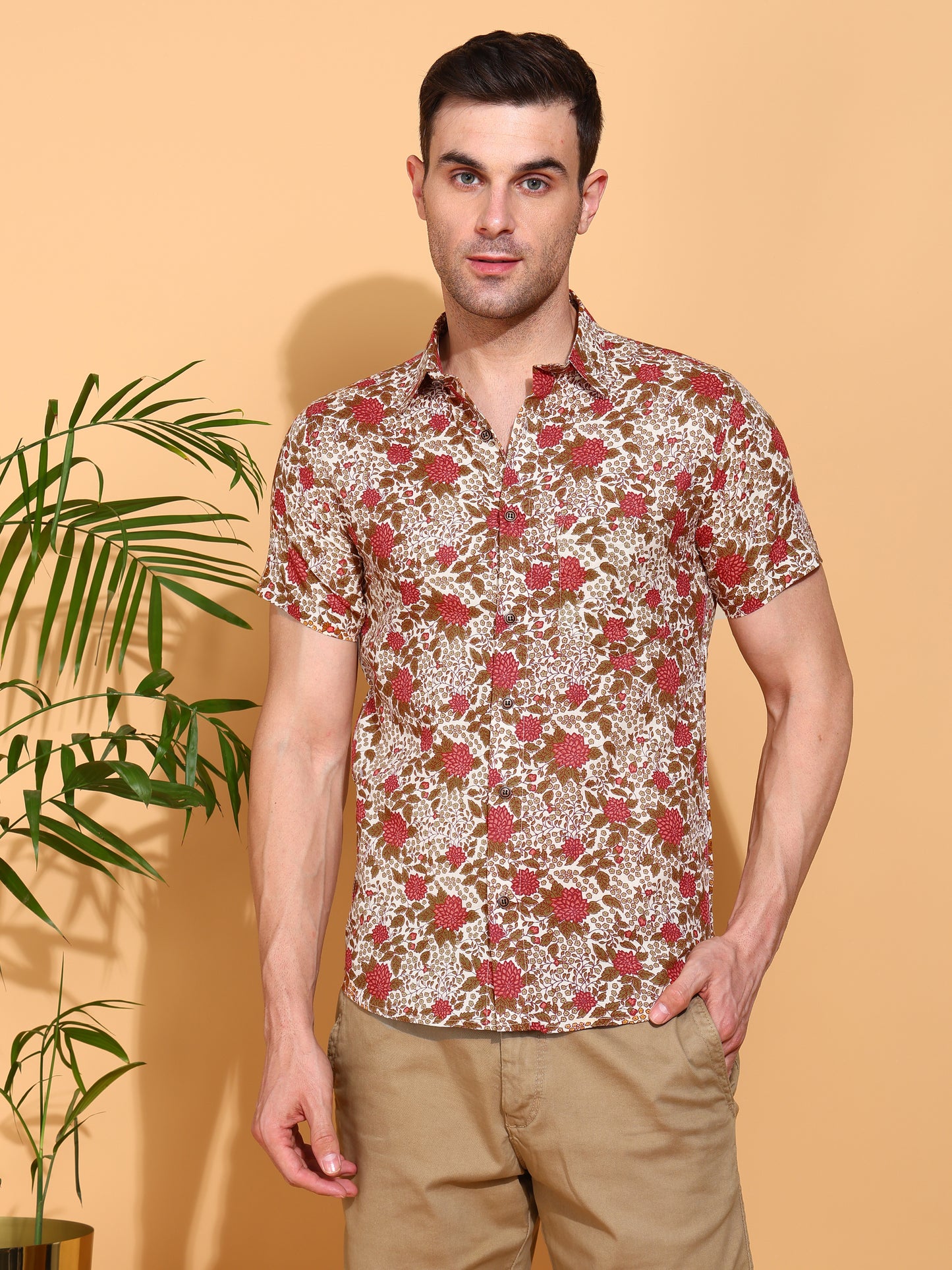 Yash Gallery Men's Floral Printed Cambric Cotton Shirt