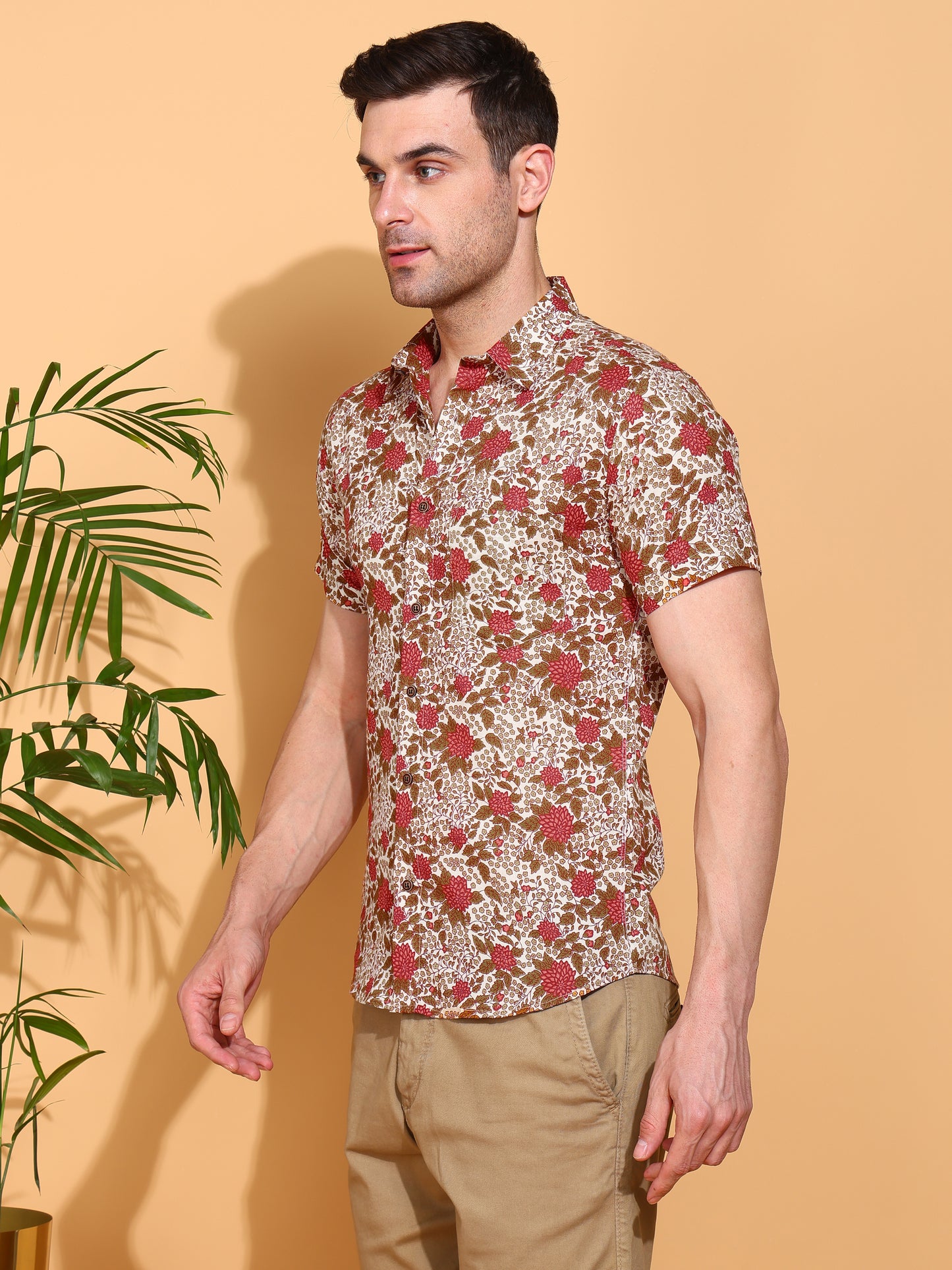 Yash Gallery Men's Floral Printed Cambric Cotton Shirt