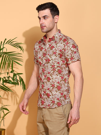 Yash Gallery Men's Floral Printed Cambric Cotton Shirt