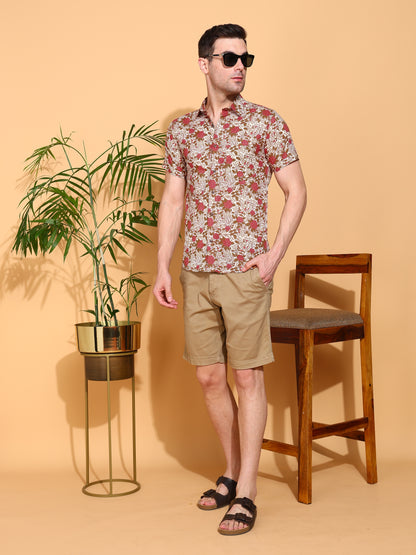 Yash Gallery Men's Floral Printed Cambric Cotton Shirt