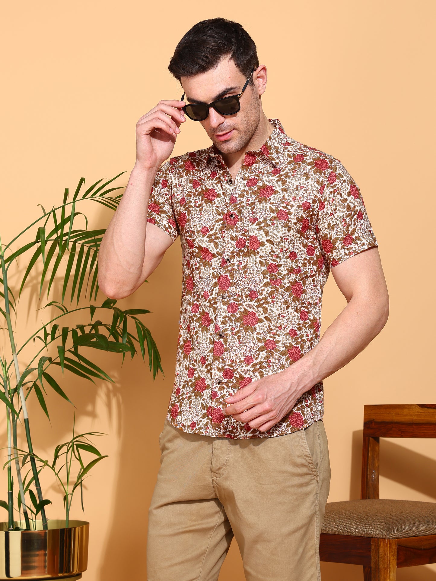 Yash Gallery Men's Floral Printed Cambric Cotton Shirt