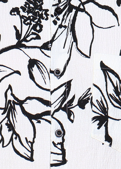 Yash Gallery Men’s Moss Bubble Fabric Short Sleeve Button-Down with Black Floral Print Casual Shirt