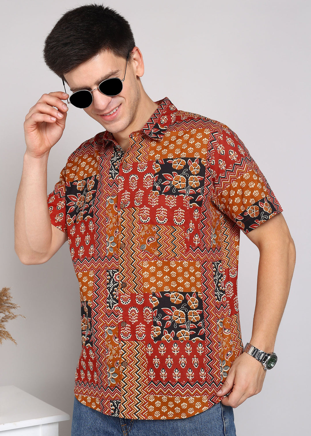 Yash Gallery Men's Printed Cambric Cotton Shirt 