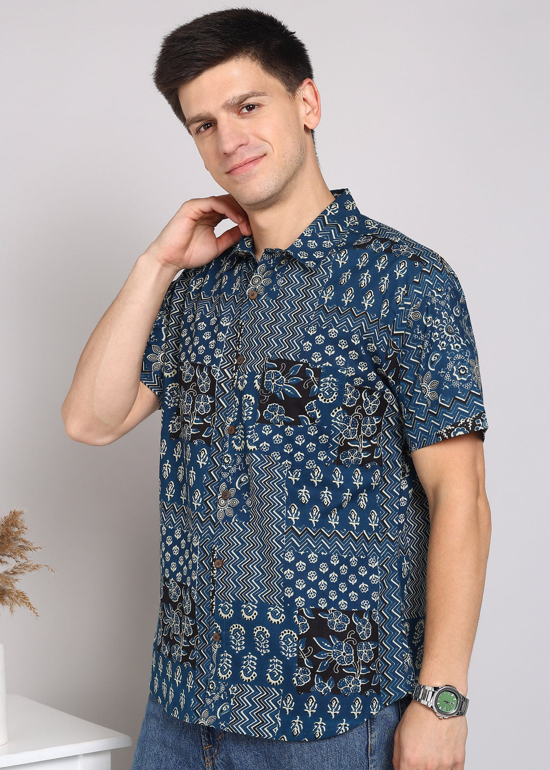 Yash Gallery Men's Printed Cambric Cotton Half Sleeve Shirt – Soft & Breathable Casual Wear