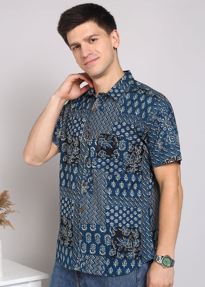 Yash Gallery Men's Printed Cambric Cotton Half Sleeve Shirt – Soft & Breathable Casual Wear